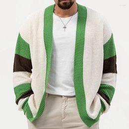 Men's Jackets 2023 Cardigan Autumn Winter Sweater Fashion Green Loose Contrast Color Knit Office Long Sleeve Male Coat