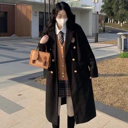 Women's Wool Blends Japanese Women Coats Mid-length Preppy Style Cotton Thickened Woolen Jk Coat Autumn and Winter Office Lady Casual Female Outwear 231023