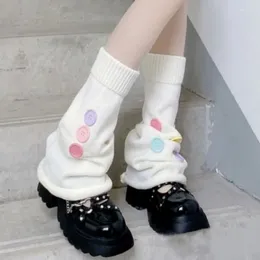 Women Socks Cute Colourful Button Knit Gothic Punk Covers JK Japanese Y2K Harajuku Long Warmer Cable Flared