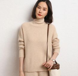 Womens Sweaters Cashmere Autumn And Winter Clothing Loose High Collar Solid Colour Striped Pullover Bottoming Shirt Knitwear Sweater