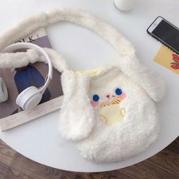 Evening Bags MBTI Kawaii Plush Women's Shoulder Bag Dog Embroidery Fluffy Handbag Autumn And Winter Milk Tea Korean Fashion Underwear