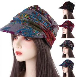 Visors Hat Cotton Floral Print Middle Aged And Elderly Cap Short Brim Girls Peaked Baseball Women Ethnic Style