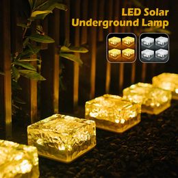 Garden Decorations 4pcs Solar LED Lights Outdoor Lawn Lamp Solar Brick Light Crystal Sunlight Landscape Pathway Garden Decor Solar Garden Lights 231023