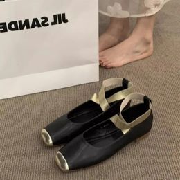 Dress Shoes Fashion Women Loafers Ballet Dance Slip On Cross Strap Black Beige Brown Flat Low Heels Autumn Spring 231024