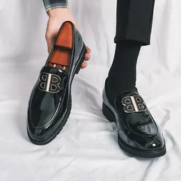 Dress Shoes Black Loafers Men Patent Leather Breathable Slip-On Solid Casual Handmade Size 38-45