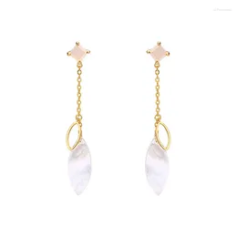 Stud Earrings S925 Silver Versatile Water Drop White Shell Pendant Japanese Light Luxury Jewelry Simple Rhombus Moonstone Tassel Chain E