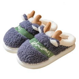 Slippers Christmas Cotton Slippers Women Soft Winter Warm Indoor Slippers Men Plush Velvet Home Shoes Deer Antlers Cute Room Shoes 231024