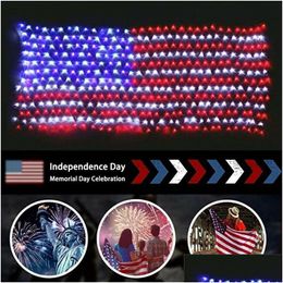 Led Strings American Flag String Lights 390 420 Leds Waterproof Flags Net Light Ac110V United States Yard Garden Decoration Festival Dh6Zx