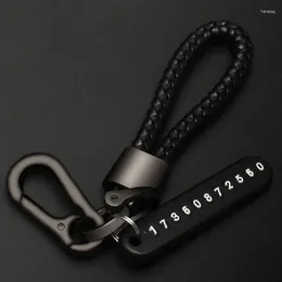 Keychains Car Keychain Keyring Leather Bradied Phone Number Plate Key Ring Auto Vehicle Chain Accessories (Black)