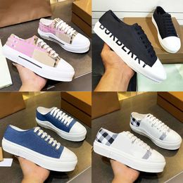 Designers Womens Casual Shoes Print Check Cotton Men Sneakers Vintage Lace Up Classic Lattice Black White Outdoor Shoes With Box NO288