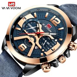 Wristwatches Stock! ! Men Watch Chronograph Leather Waterproof Sport Male Clock Man Wristwatch