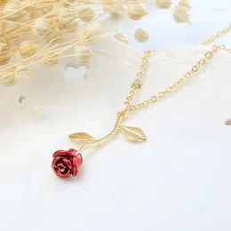 Pendant Necklaces Red Rose Necklace Women's Simple And Creative Oil Drop European American Fashion Personality Temperament