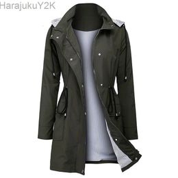 Womens Trench Coats Casual Hooded Waterproof Long Windbreaker Jacket Water Resistant coat women for autumn clothes 231023