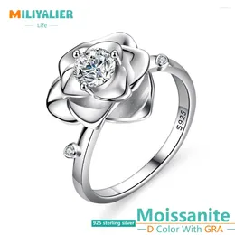 Cluster Rings MILIYALIER With Pass Test VVS1 GRA Certified 0.5CT Moissanite Wedding Ring For Women S925 Sterling Silver Flower Finger