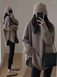 Women's Sweaters Women's Raccoon Wool Jumper For Women Autumn And Winter Wear Mid-length 2023 Fashion Korean Lazy Retro Split Knitwear
