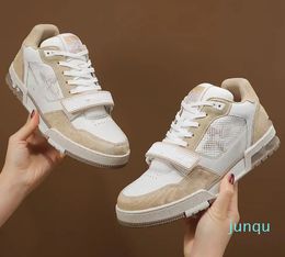 Reflective Sneakers Vintage Leather Trainers Fashion Shoes Platform Lace-up Sneaker 0502