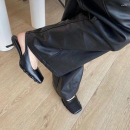 Sandals Fashion Women Square Toe Summer Dress Shoes Thin High Heels Black White Brown Back Strap Elegant Party Pumps Stiletto