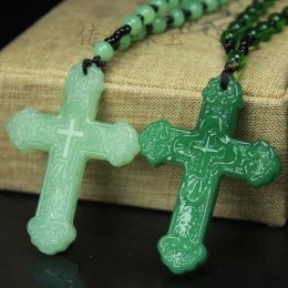 Natural Green Jade Cross Pendant Necklace Hand-carved Charm Jadeite Jewellery Fashion Luck Amulet Gifts