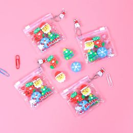 Cute Cartoon Mini Eraser Merry Christmas Rubber Kids School Correction Supplies Fun Christmas Gifts Pencil Erasers 100pcs