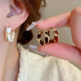 Hoop Earrings Gold Plated Zircon Drip Oil Pattern Round Ear Buckle For Women French Retro Fashion Antique Statement Jewelry