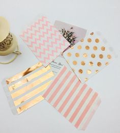 100pcs 5 x 7 Inch Kraft Paper Bags Foil Rose Gold Colourful Orange Teal Black Pink Polka Dots Stripes Chevron Candy Buffet Bag12374915