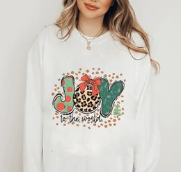 Women's Hoodies JOY To The World Coloured Sweatshirt Leopard Bell Christmas Sweats Women Fashion Cotton Casual Vintage Top