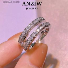 Wedding Rings D Color VVS1 Vintage Double Row Moissanite Engagement Rings For Women Real % 925 Sterling Silver Rings Band Fine Jewelry Gift Q231024