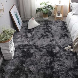 Carpet Tie-dye Gradient Carpet For Modern Living Room Sofa Floor Mat Long Plush Rug Soft Mats Kid's Bedroom Play Grey