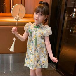 Girl Dresses Cheongsam Baby Girls Skirt Summer Children Clothes T-shirt Short-sleeved Casual Qipao Kid Suit Chinese Style Design Dress