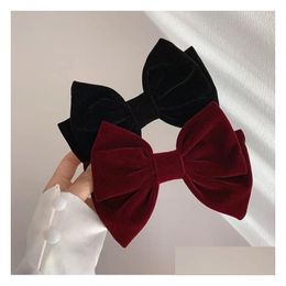 Hair Pins Red Veet Large Bow Hairpins Top Hairpin Female Simple Spring Back Bangs Clip Headdress Drop Delivery Products Accessories Dhbkc