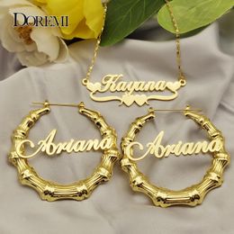 Hoop Huggie DOREMI One Name Earrings and Necklace set Tile Chain Round Bamboo Earrings Custom Bamboo Letter Personalised Name Earrings Gift 231023