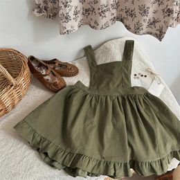 Girl Dresses 2023 Autumn Korean Style Baby Girls Suspenders Ruffles Corduroy Toddlers Kids Casual Dress