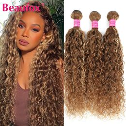 Lace Wigs Beau Highlight Water Wave Bundles Human Hair Peruvian 4 27 Brown Curly 3 231024