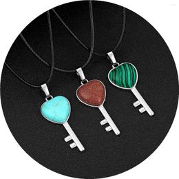 Pendant Necklaces Healing Chakra Heart Key Necklace 18inch Black Cord For Women Men Birthstone Crystal Quartz Jewellery Wholesales