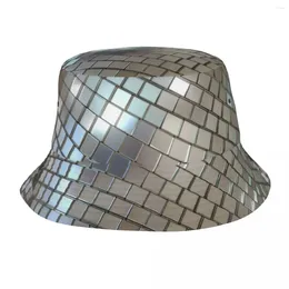 Berets Fashion Shiny Silver Disco Ball Pattern Bucket Hat Men Women Packable Outdoor Retro 70s Fishing Summer Beach Headwear