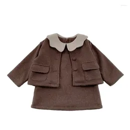 Clothing Sets Children Clothes Suits Girls Winter Autumn Handmade Woolen Cashmere Coat Vest Dress Two-piece Set Toddler Girl 1-7years