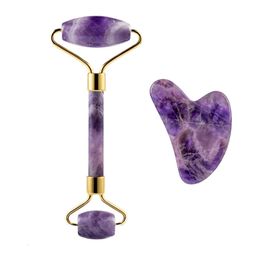 Face Care Devices Amethyst Massager Natural Stone Roller Gua Sha Tools Set SPA Acupuncture Scraping Crystal Body Health Massage 231023