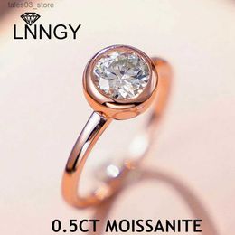 Wedding Rings Lnngy 925 Sterling Silver Solitaire Rings 0.5ct Round Cut Bezel Moissanite Engagement Ring for Women Girls Wedding Jewelry Gift Q231024