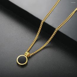 Pendant Necklaces Texture Disc Circle Pendants Choker Necklace For Women Round Card Enamel Charm Collar Jewellery Stainless Steel Chain
