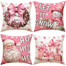 Pillow Christmas Covers Santa Claus Snowman Pink Throw Cover Square Home Decorations Pillowcase