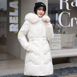 Women's Trench Coats Fall/Winter 2023 Mid Length Slim Fit Slimming Big Fur Collar Cotton Padded Jacket Coat Women High End Temperament