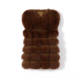 Women's Fur Faux 2023Natural Real MediumLength Overcoat Warm Winter Jacket Vest Luxury Furry Autumn Big Size Solid Colour Coat 231023