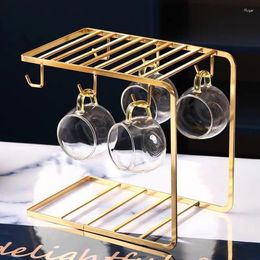 Kitchen Storage Gold Coffee Cup Plates Iron Rack Creative Drain Shelf Holder Household Mug Etagere Drop