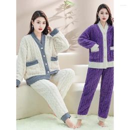 Women's Sleepwear Pyjamas Autumn And Winter Thick Warm Coral Velvet Cute Sweet Korean Version Flannel Large Home Fur Set