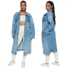 Women's Jackets Denim Xlong Womoen Long Sleeve Button Up Lapel Neck Jeans Cardigans 2023 Fall Winter Workout Trench Coats