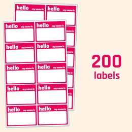 200er-Pack – „Hello My Name Is“-Aufkleber, 75 x 50 mm – Rot. 600er-Pack fröhlicher, trauriger, lächelnder Gesichts-Emotionsaufkleber, 2,5 cm, roter Garten
