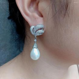 Stud Earrings YYGEM 13x18mm White Sea Shell Pearl Teardrop Dangle Gold Plated For Wedding Party Jewellery