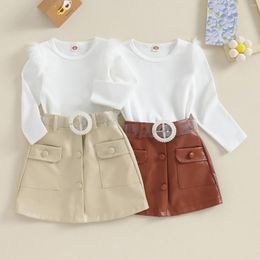 Clothing Sets FOCUSNORM 1-6Y Fashion Little Girls Autumn Clothes Set Fur Long Sleeve Round Neck Solid Tops PU Leather Mini Skirt