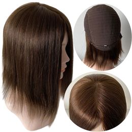 14 inches Malaysian Virgin Human Hair Brown Color #4 Kosher Wigs 130% Density Bob Style 4x4 Silk Top Jewish Glueless Wig for White Woman