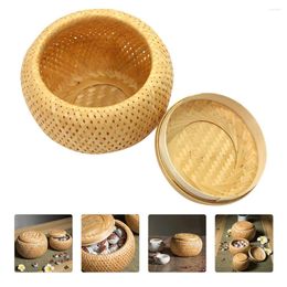 Dinnerware Sets Storage Basket Bamboo Flower Tea Fruit Containers Lids Woven Can Weaving Desktop Leaves Holder